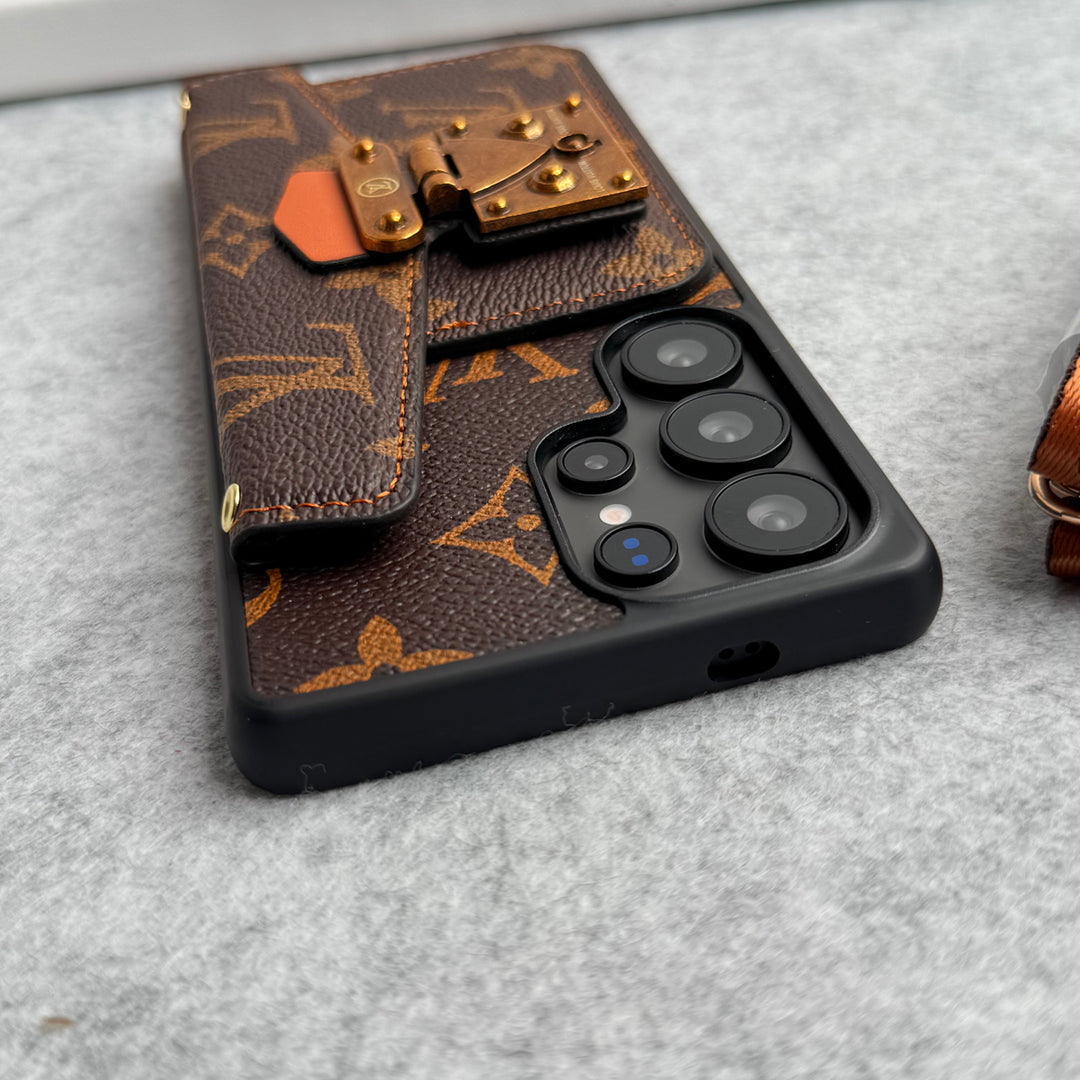 BRAND LEATHER CARD HOLDER SLOT LOCK SLING CASE FOR SAMSUNG GALAXY