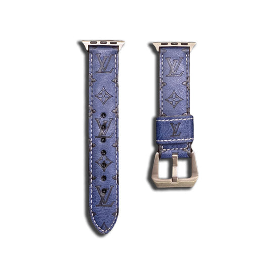 Leather Monogram Apple Watch Bands Leather Blue-YH24422