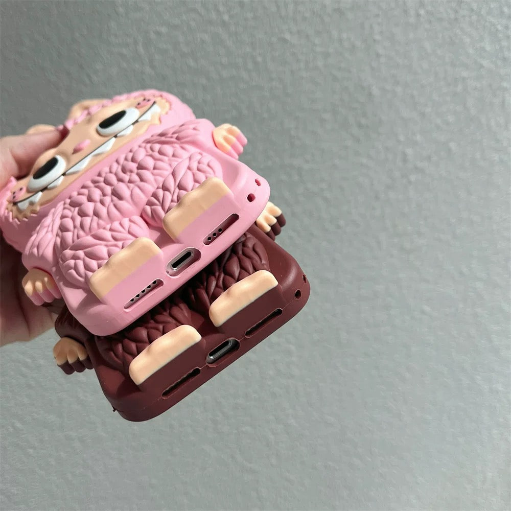 Cute Cartoon Labubu Zimomo Silicon Case | Brown Pink - iPhone Case