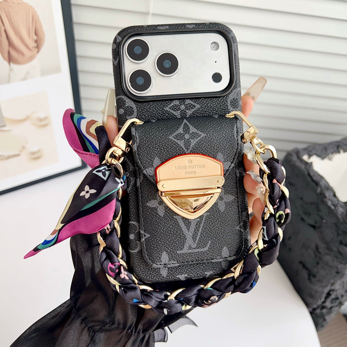 Luxury Crossbody iPhone Case with Card Pocket & Detachable Strap