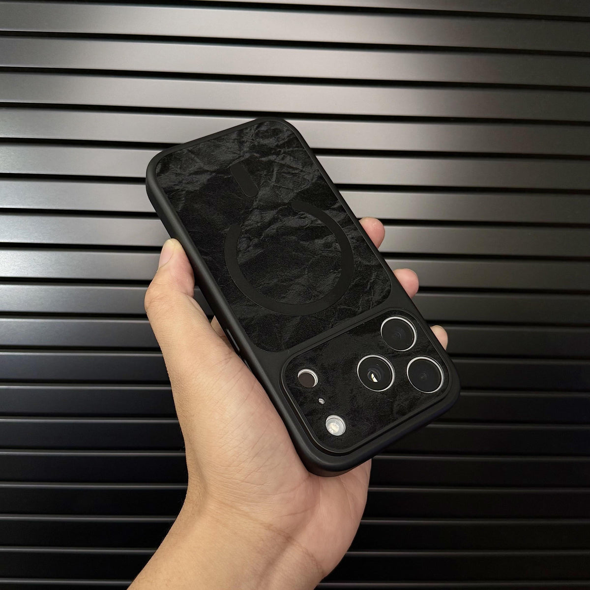 Premium Leather MagSafe-Compatible iPhone Case with Snow Texture Finish