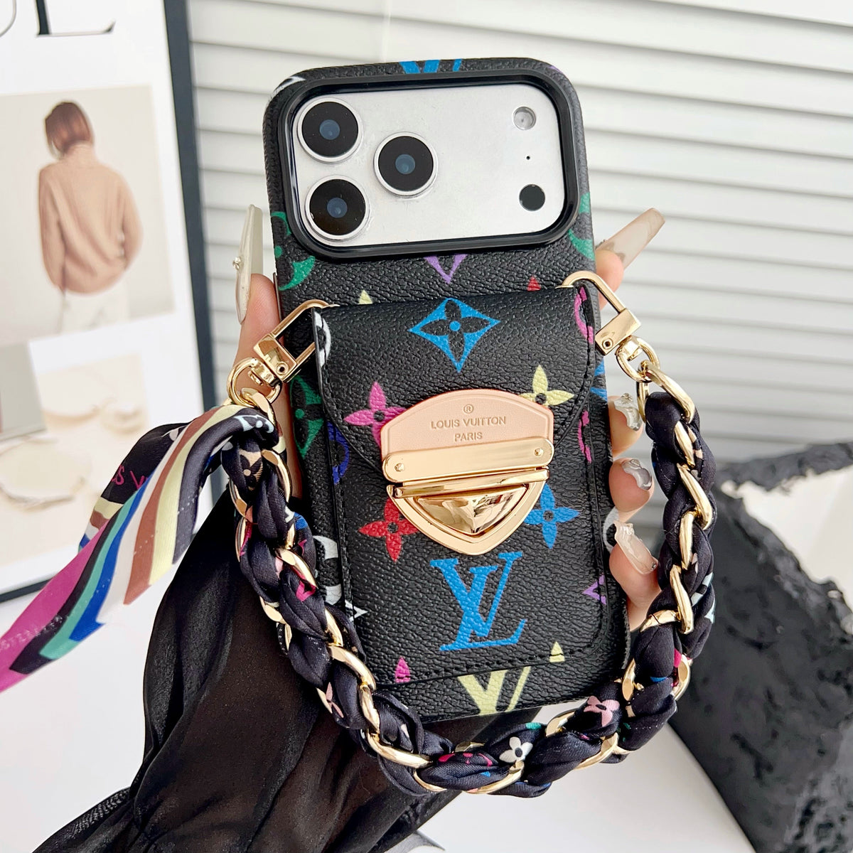 Luxury Crossbody iPhone Case with Card Pocket & Detachable Strap