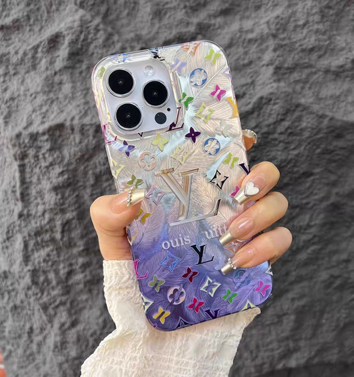 Iridescent Dreams – Holographic LV-Inspired iPhone Case