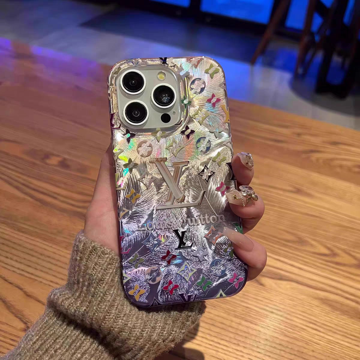 Iridescent Dreams – Holographic LV-Inspired iPhone Case