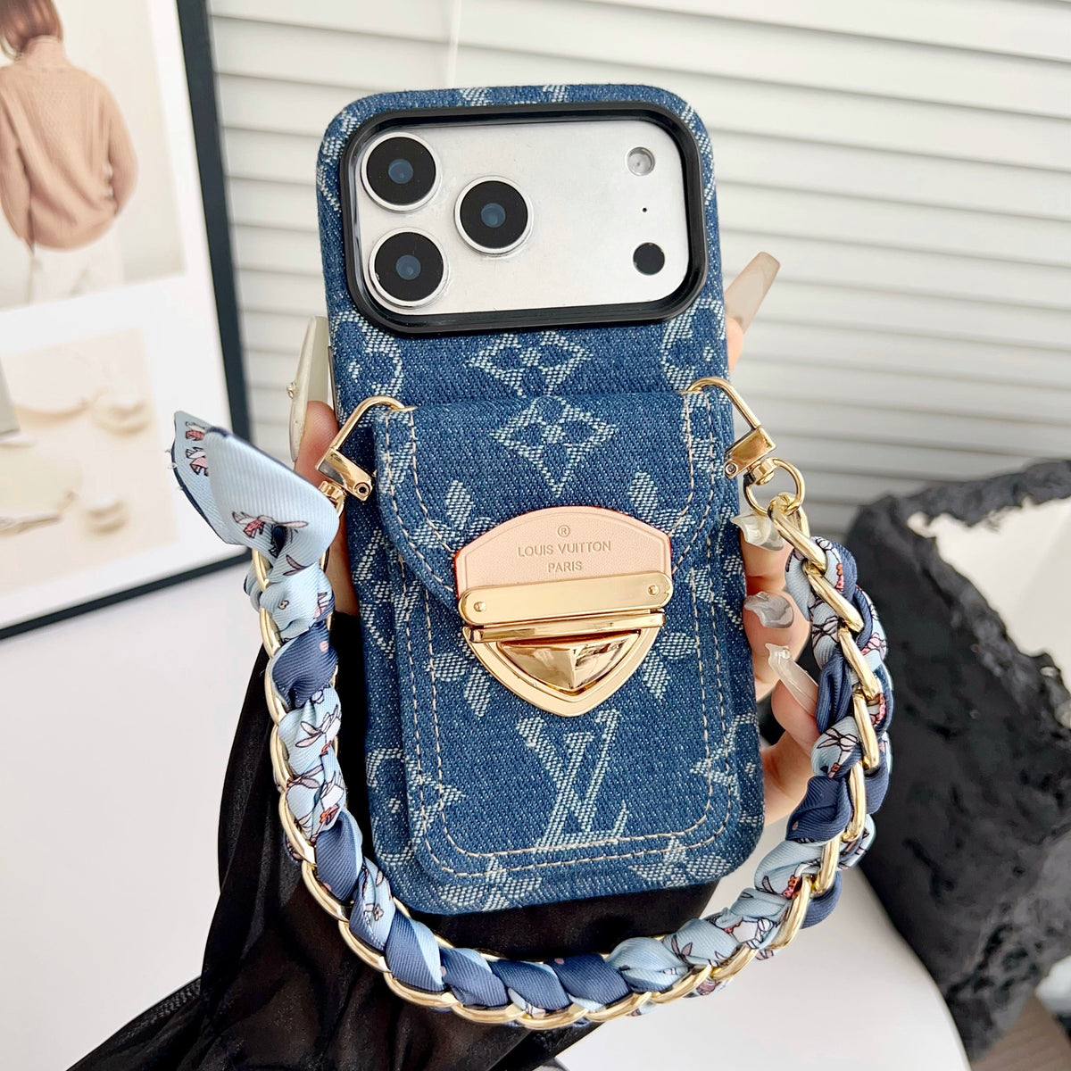 Luxury Crossbody iPhone Case with Card Pocket & Detachable Strap