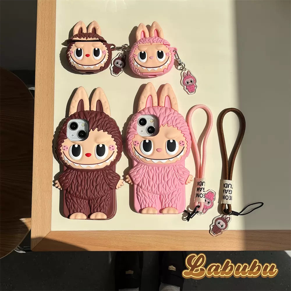 Cute Cartoon Labubu Zimomo Silicon Case | Brown Pink - iPhone Case