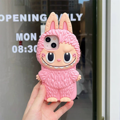 Cute Cartoon Labubu Zimomo Silicon Case | Brown Pink - iPhone Case