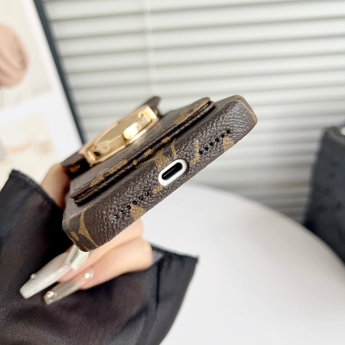 Luxury Crossbody iPhone Case with Card Pocket & Detachable Strap