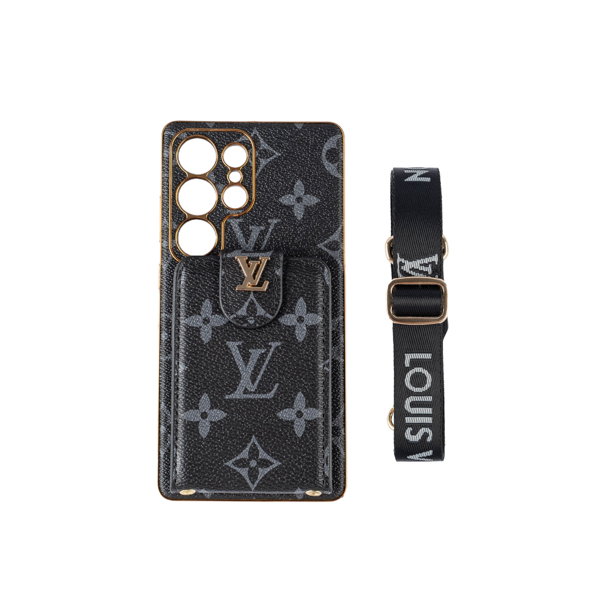 Luxury Monogram Leather Multi-Function Phone Case with Wrist Strap