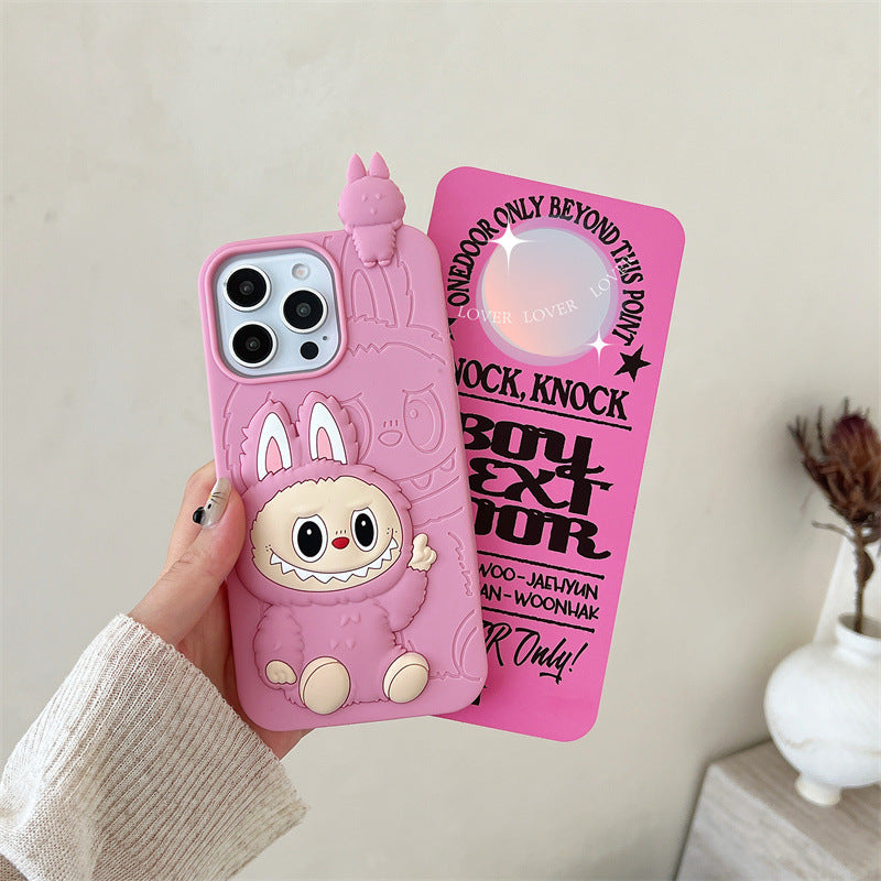 Cute Cartoon Labubu 3d Silicon Case | Brown Pink - iPhone Case