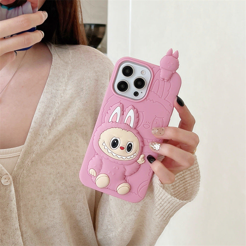 Cute Cartoon Labubu 3d Silicon Case | Brown Pink - iPhone Case