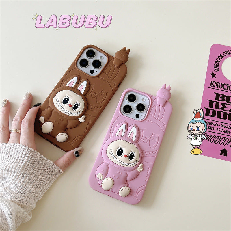 Cute Cartoon Labubu 3d Silicon Case | Brown Pink - iPhone Case