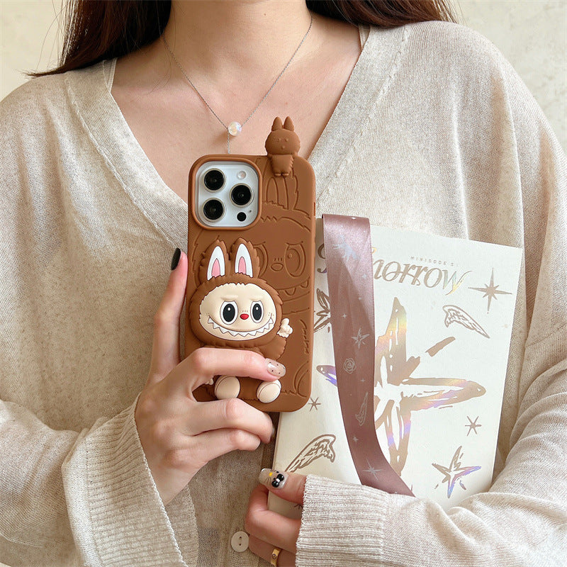 Cute Cartoon Labubu 3d Silicon Case | Brown Pink - iPhone Case