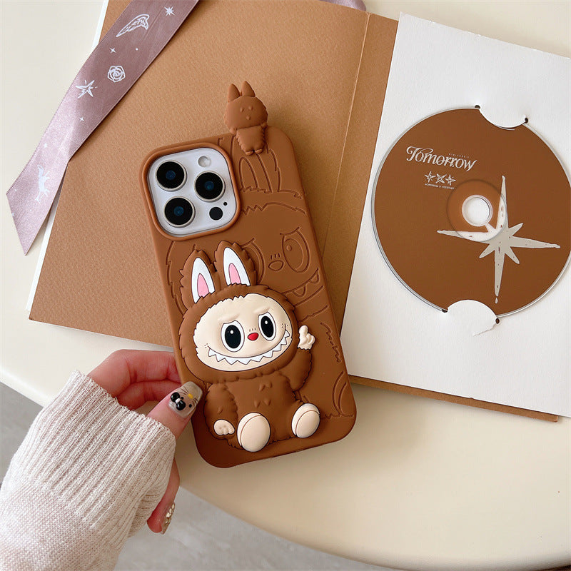 Cute Cartoon Labubu 3d Silicon Case | Brown Pink - iPhone Case