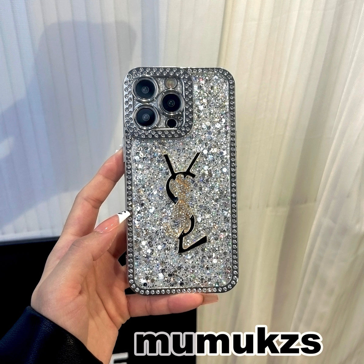 Luxury Glitter Holographic Y - S - L-Inspired iPhone Case – Diamond Shine Edition