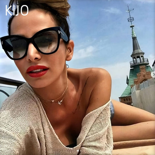 New Fashion Brand Designer Tom Cat Eye Sunglasses Women Oversized Frame Vintage Sun Glasses oculos de sol UV400--s2